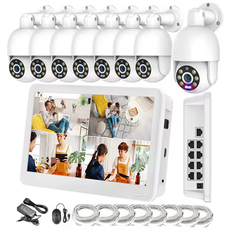 8CH NVR KIT 11.6" Monitor Screen 4K POE NVR 8pcs 8MP Cameras 8CH CCTV System Rotate PTZ Dome Security CCTV Kit