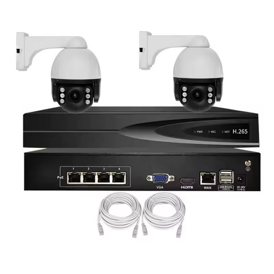 NVR KIT 2Ch 5MP 20X PTZ POE IP Camera NVR KIT 6" Metal Dome Double Lights 300M IR Microphone Waterproof Outdoor Human Tracking Seetong