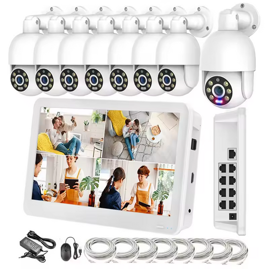 8CH NVR KIT 11.6" Monitor Screen 4K POE NVR 8pcs 8MP Cameras 8CH CCTV System Rotate PTZ Dome Security CCTV Kit